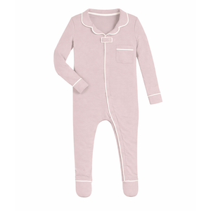 Pimalu Zip Footie with Collar in Light Pink