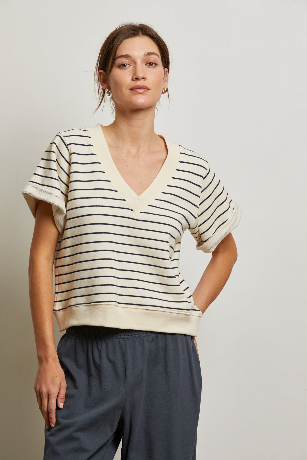 perfectwhitetee Briggs Stripe Sweatshirt in Natural/Night