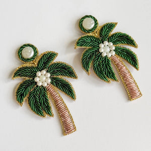 Gaby & Grace Green Palm Tree Beaded Earrings