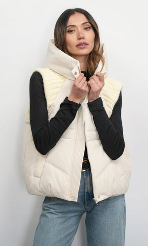 Greylin Douglas Ribbed Puffer Hooded Vest in Cream