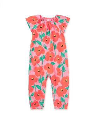 Tea Collection Tulip Sleeve Baby Romper in Poppies