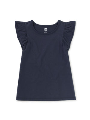 Tea Collection Pom Pom Flutter Top in Indigo