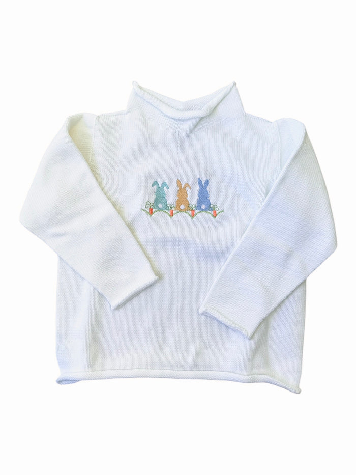 A Soft Idea Carrot Patch Bunnies Roll Neck Sweater in White