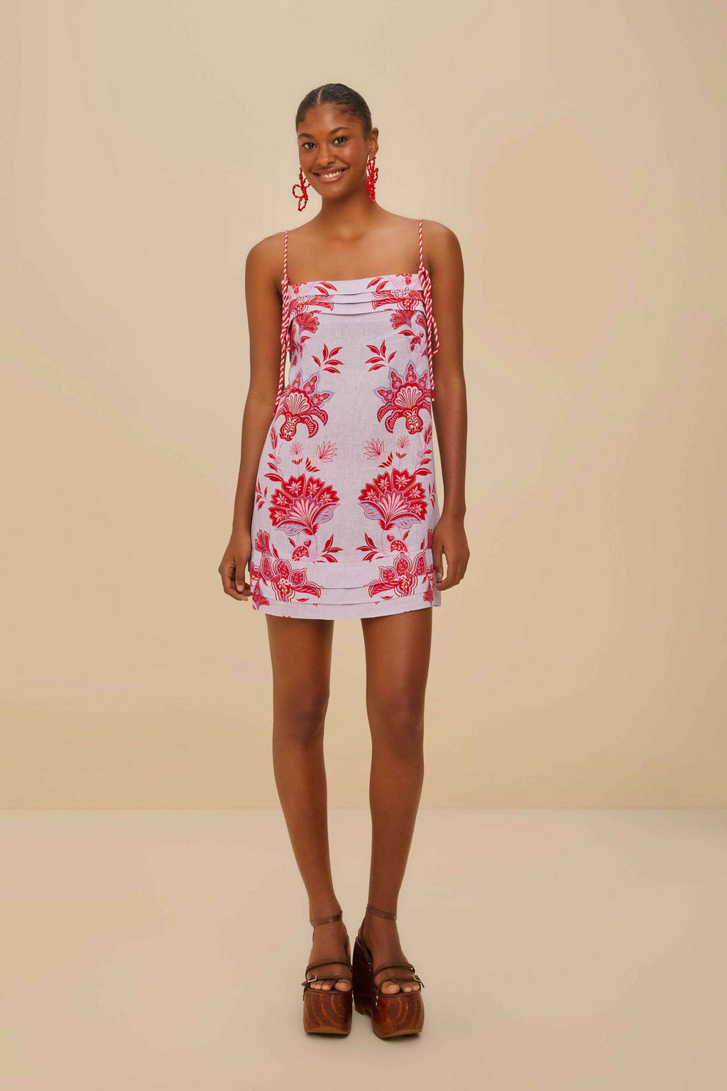 Farm Rio Premium Linen Mini Dress in Lilac Porcelain Garden