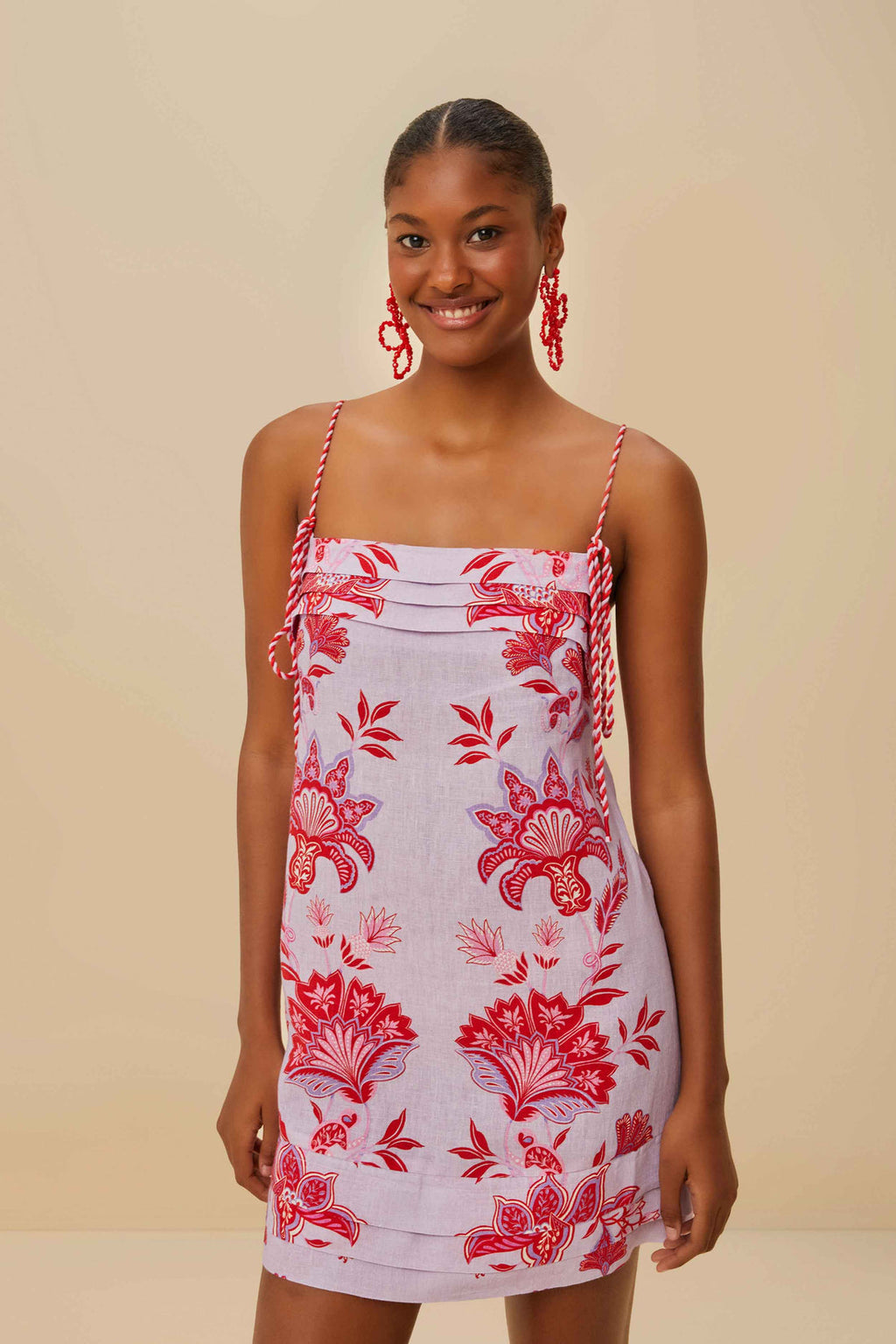 Farm Rio Premium Linen Mini Dress in Lilac Porcelain Garden