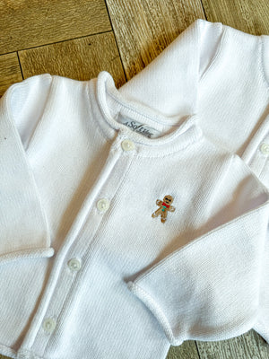 A Soft Idea Gingerbread Boy Baby Cardigan in White