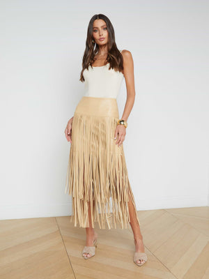 L'Agence Karolina Fringe Skirt in Croissant