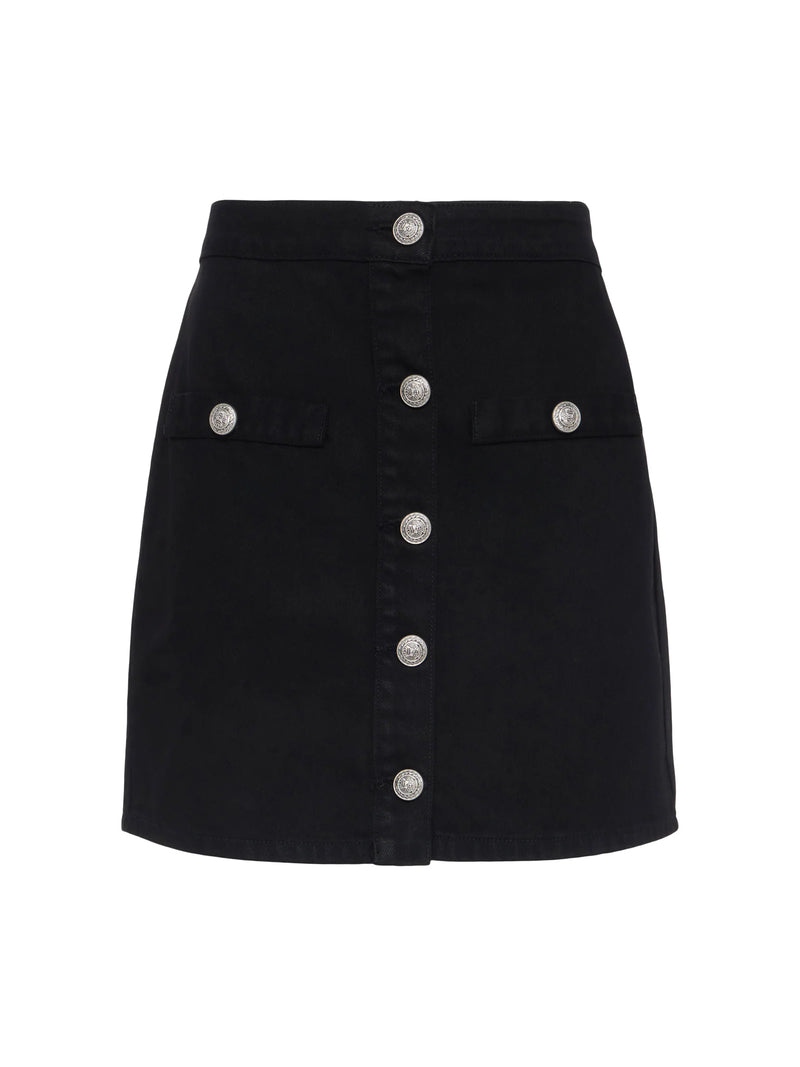 L'Agence Kris Button Front Mini Skirt in Noir