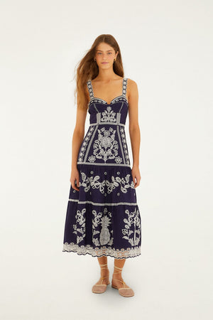 Farm Rio Richillieu Midi Dress in Blue