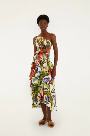 Farm Rio Strapless Maxi Dress in Florart Sand