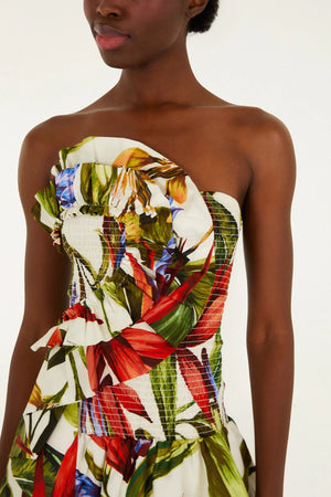 Farm Rio Strapless Maxi Dress in Florart Sand