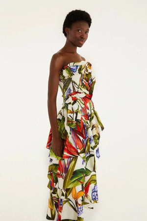 Farm Rio Strapless Maxi Dress in Florart Sand