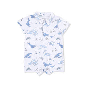 Angel Dear Polo Shortie in Watercolor Blue Whales