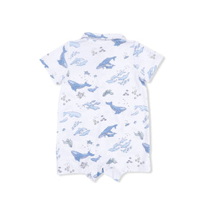 Angel Dear Polo Shortie in Watercolor Blue Whales