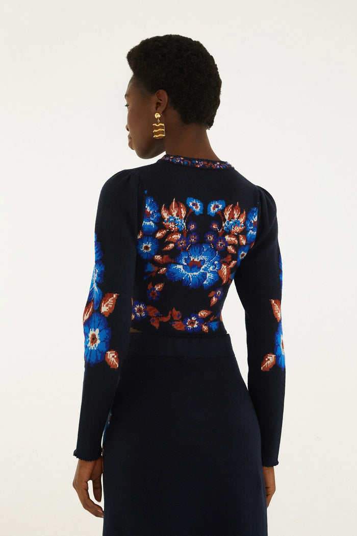 Farm Rio Knit Top in Bow Garden Blue
