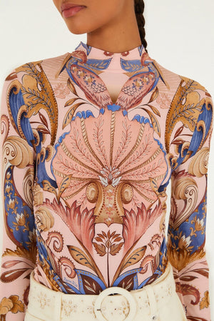 Farm Rio Sea Garden Jersey Blouse in Soft Pink