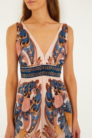 Farm Rio Garden Scarf Midi Dress in Soft Pink