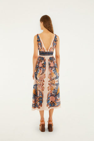 Farm Rio Garden Scarf Midi Dress in Soft Pink