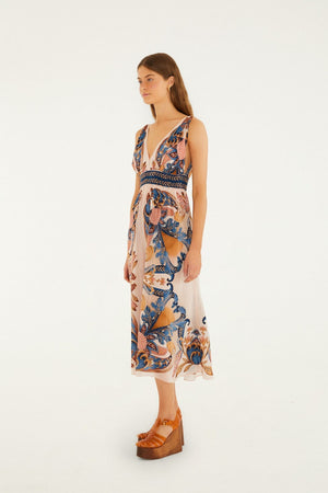 Farm Rio Garden Scarf Midi Dress in Soft Pink
