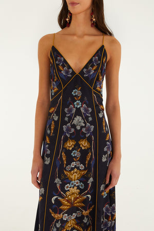 GOLDEN NATURE NAVY BLUE MAXI SLIP DRESS