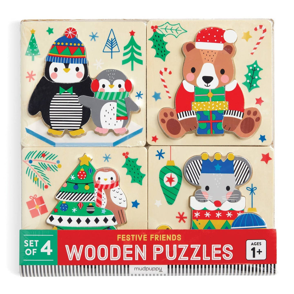 Mudpuppy Festive Friends Set of 4 Wooden Puzzles