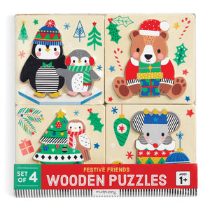 Mudpuppy Festive Friends Set of 4 Wooden Puzzles