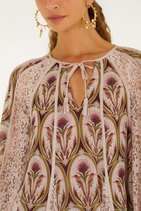 BIRDS TREE GARDEN MEDAL MIX LONG SLEEVE BLOUSE