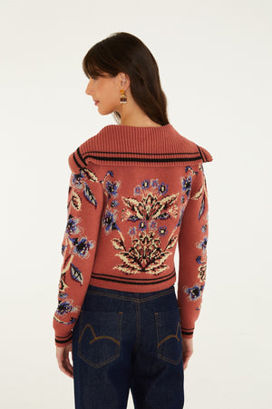 FLORAL BEAUTY TAPESTRY BLUSH PINK KNIT CARDIGAN