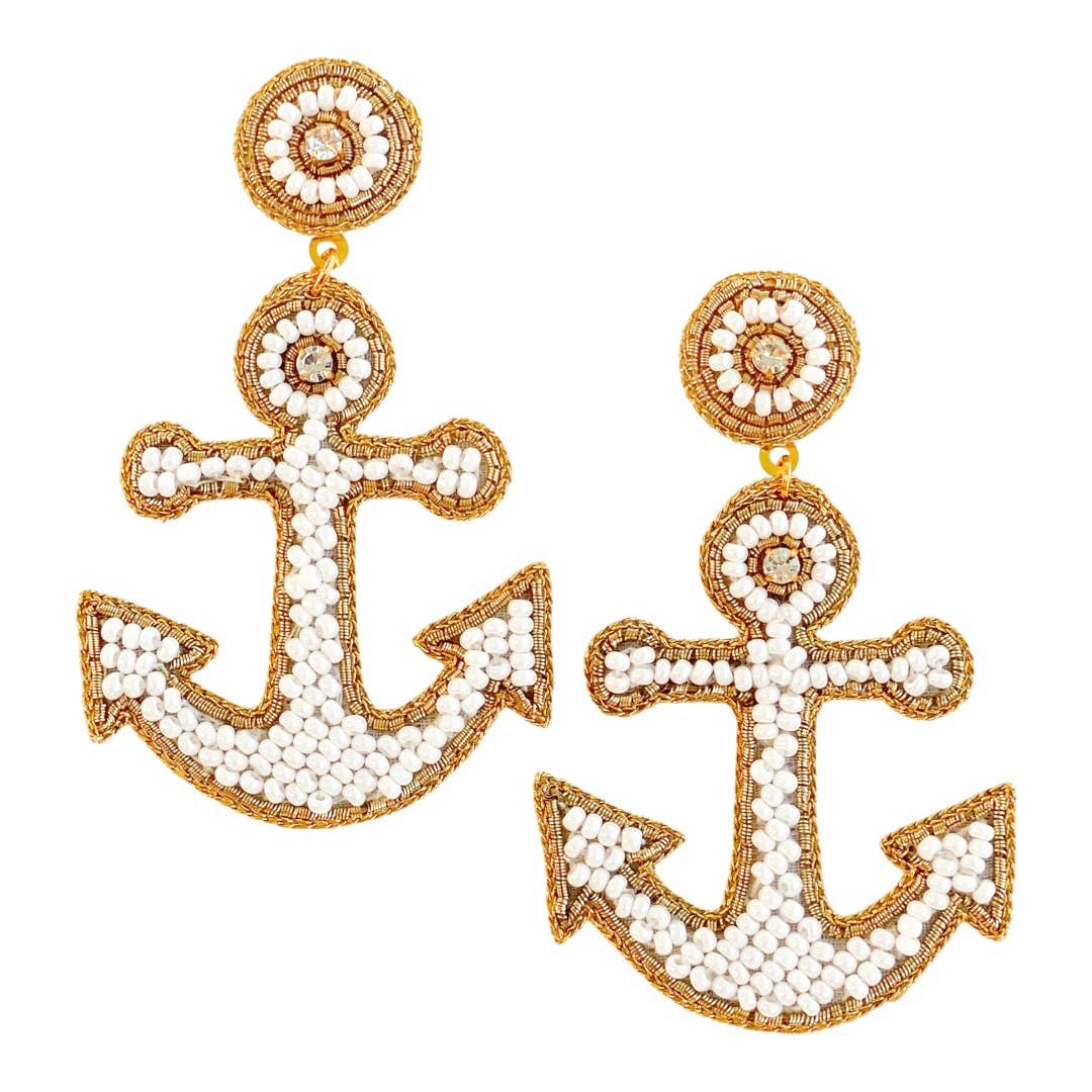 Gaby & Grace Yacht Anchor Earrings in White