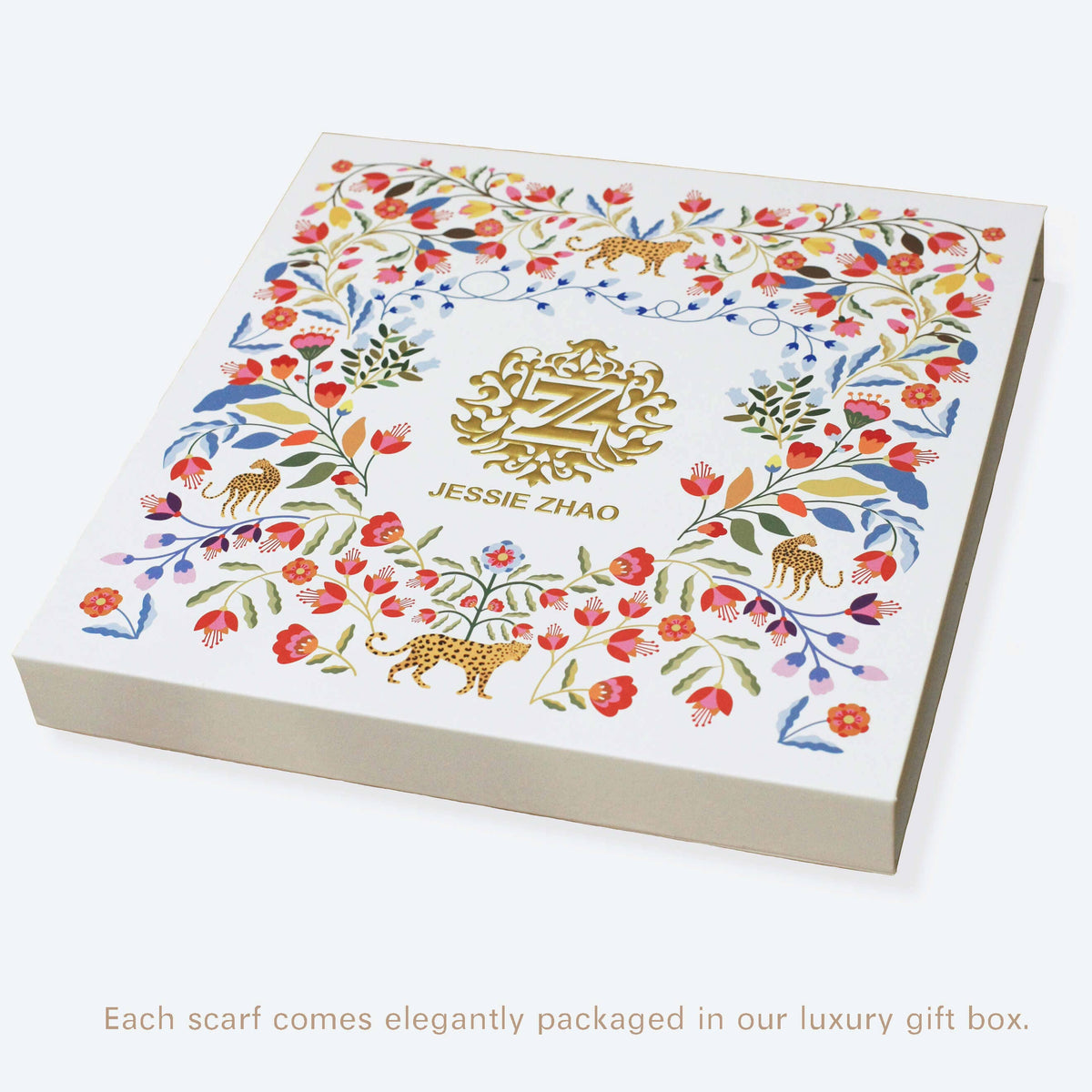 Jessie Zhao New York Double Sided Silk Scarf in Ivy Parterre