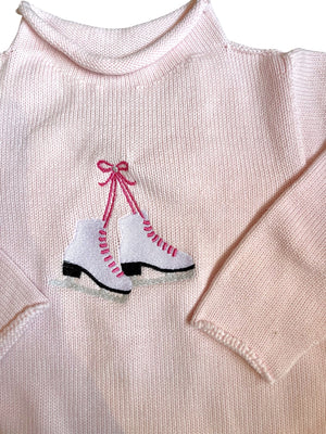 A Soft Idea Roll Neck Sweater in Pink with Ice Skates