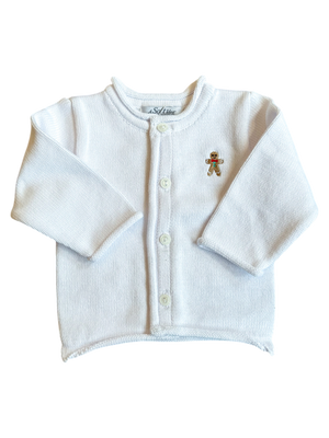 A Soft Idea Gingerbread Boy Baby Cardigan in White