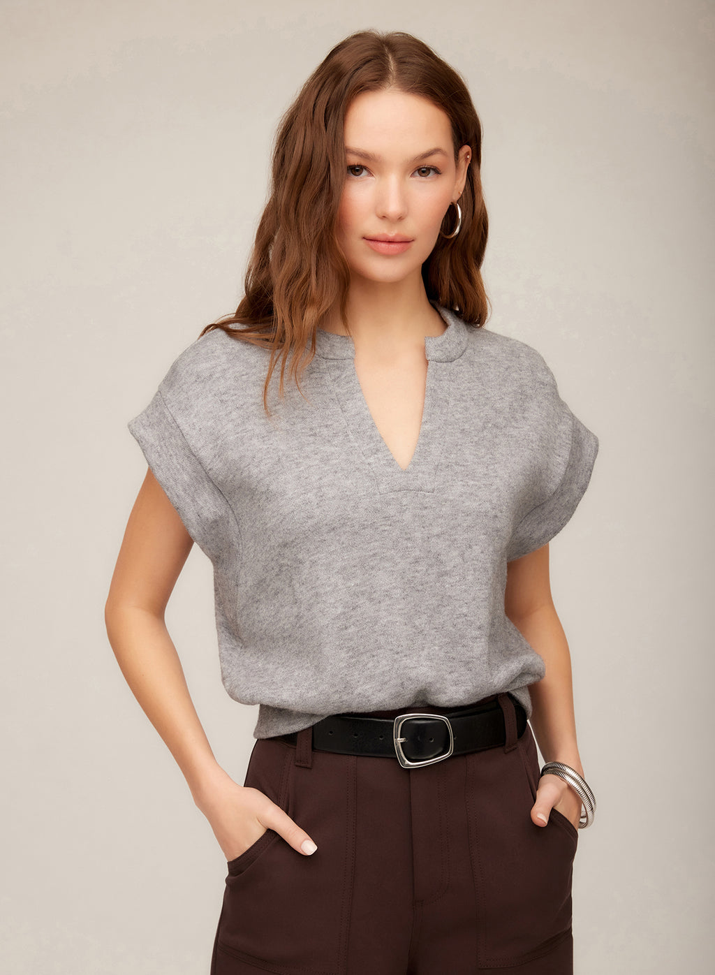 Fifteen Twenty Morgan V-neck Top in Grey