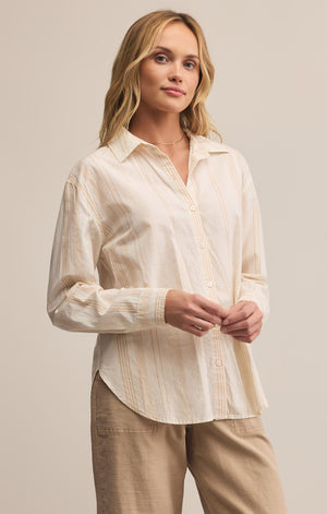 Z Supply Seaport Striped Button Down Shirt in Biscuit