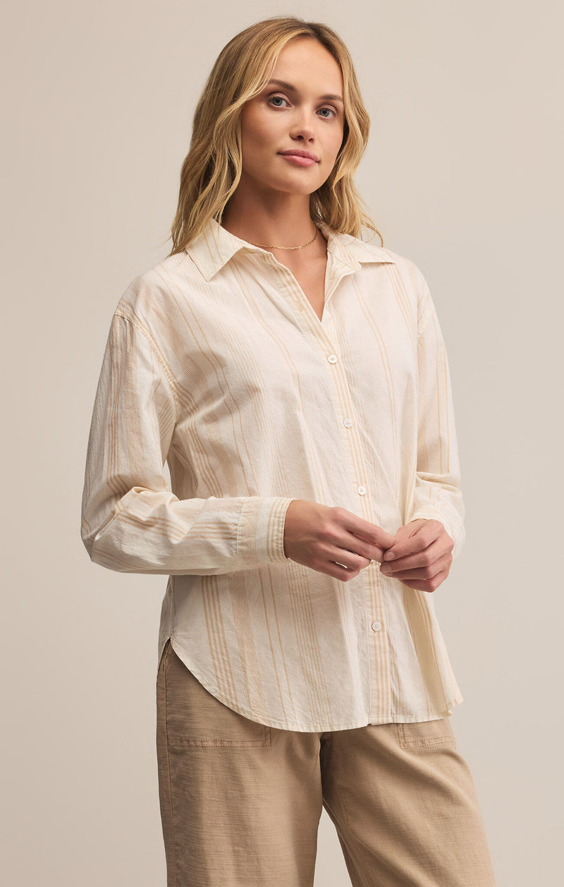 Z Supply Seaport Striped Button Down Shirt in Biscuit