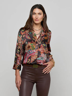 L'Agence Dani Blouse in Black Paisley