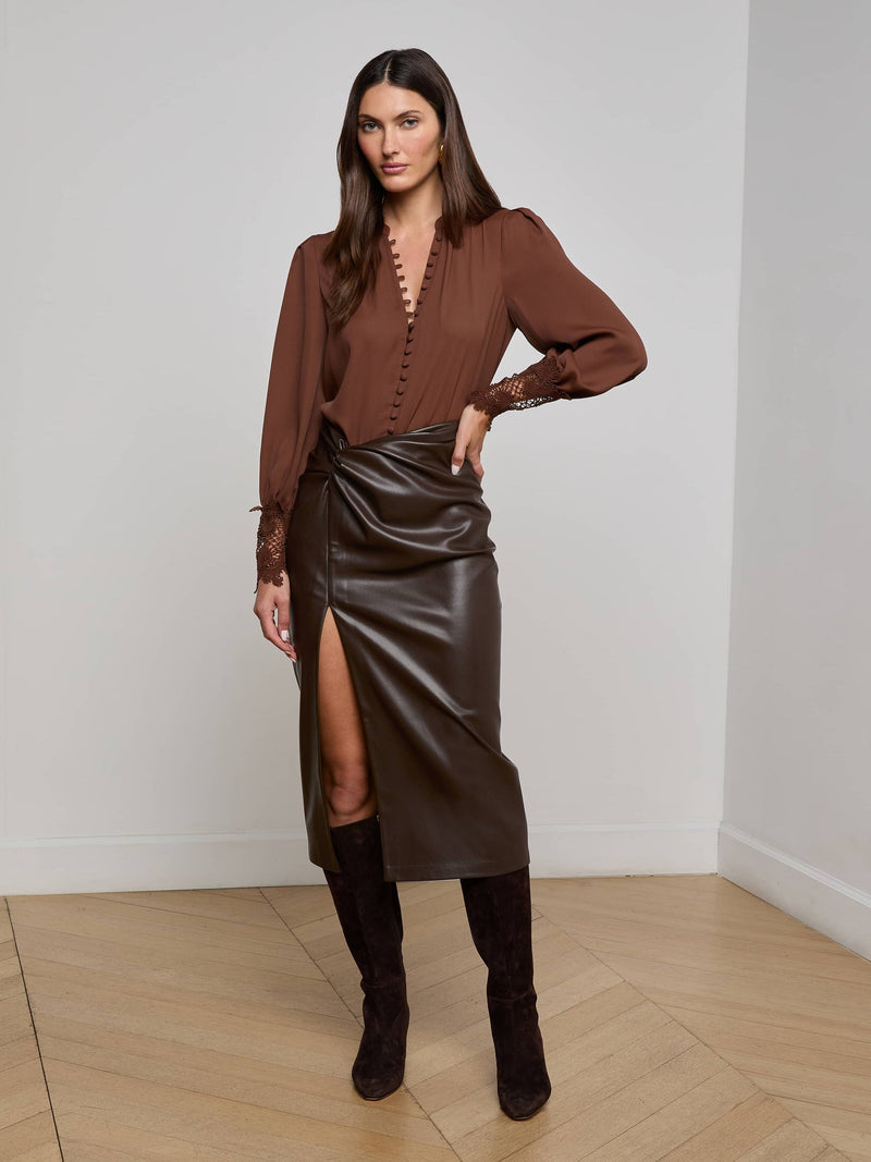 L'Agence Ava Lace Cuff Blouse in Hot Fudge