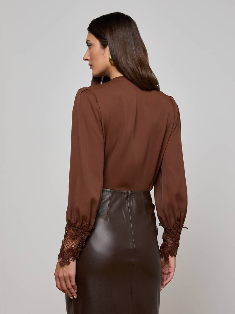 L'Agence Ava Lace Cuff Blouse in Hot Fudge