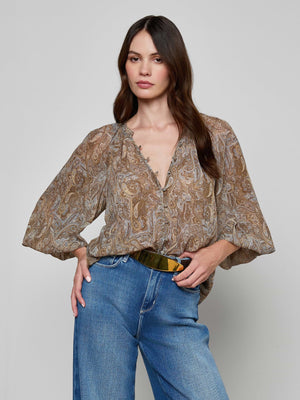 L'Agence Teagan Dolman Sleeve Blouse in Ditsy Paisley