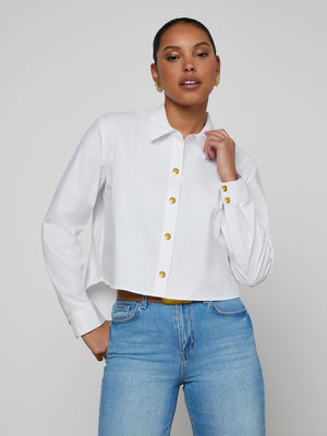 L'Agence Cosette Crop High Low Shirt in White
