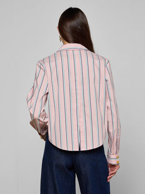 L'Agence Cosette Crop High Low Shirt in Pale Rose Stripe
