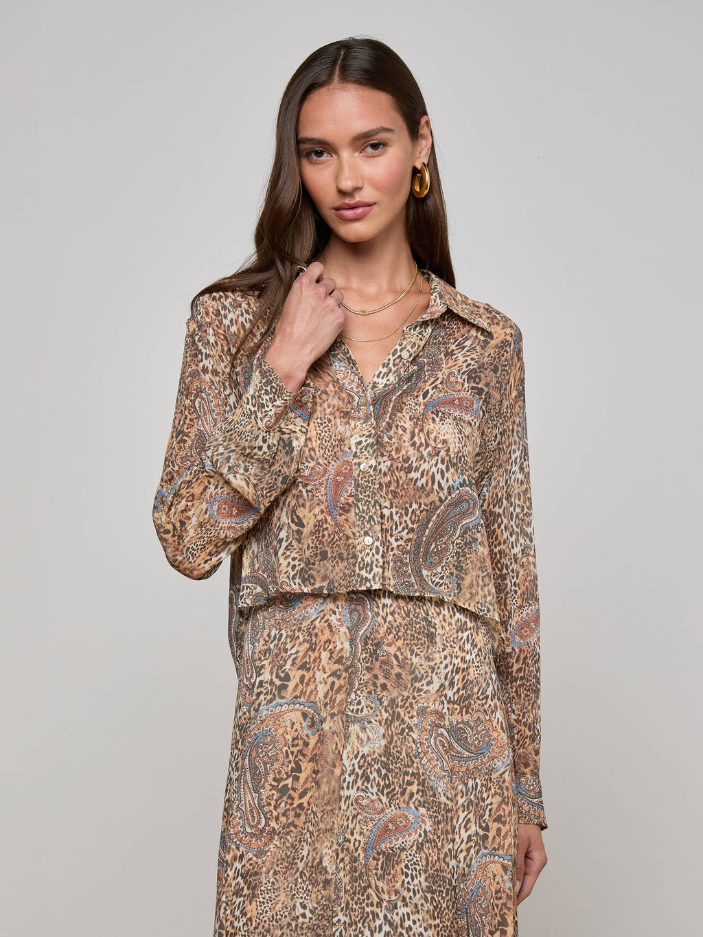 L'Agence Cosette Button-Down Shirt in Valencia Leopard