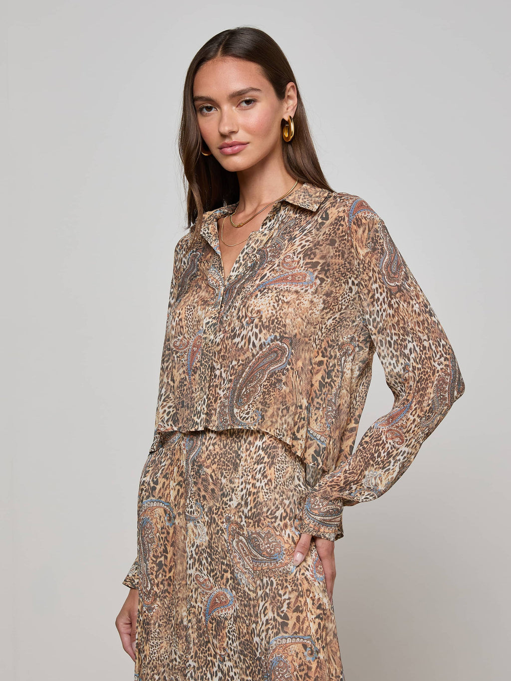 L'Agence Cosette Button-Down Shirt in Valencia Leopard