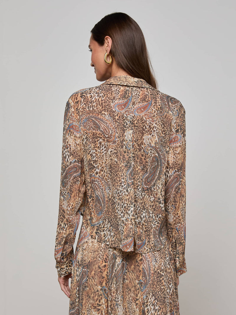 L'Agence Cosette Button-Down Shirt in Valencia Leopard