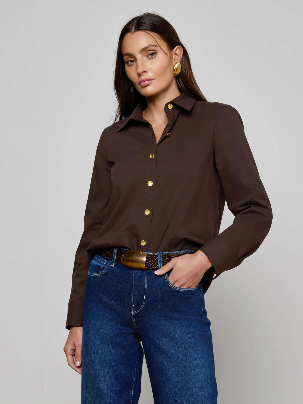 L'Agence Ellery Long Sleeve Blouse in Coffee Bean