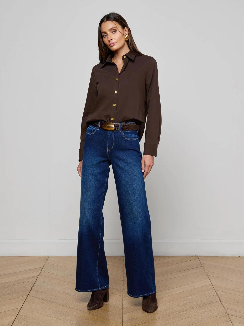 L'Agence Ellery Long Sleeve Blouse in Coffee Bean