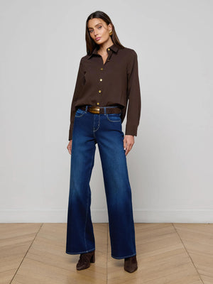 L'Agence Ellery Long Sleeve Blouse in Coffee Bean