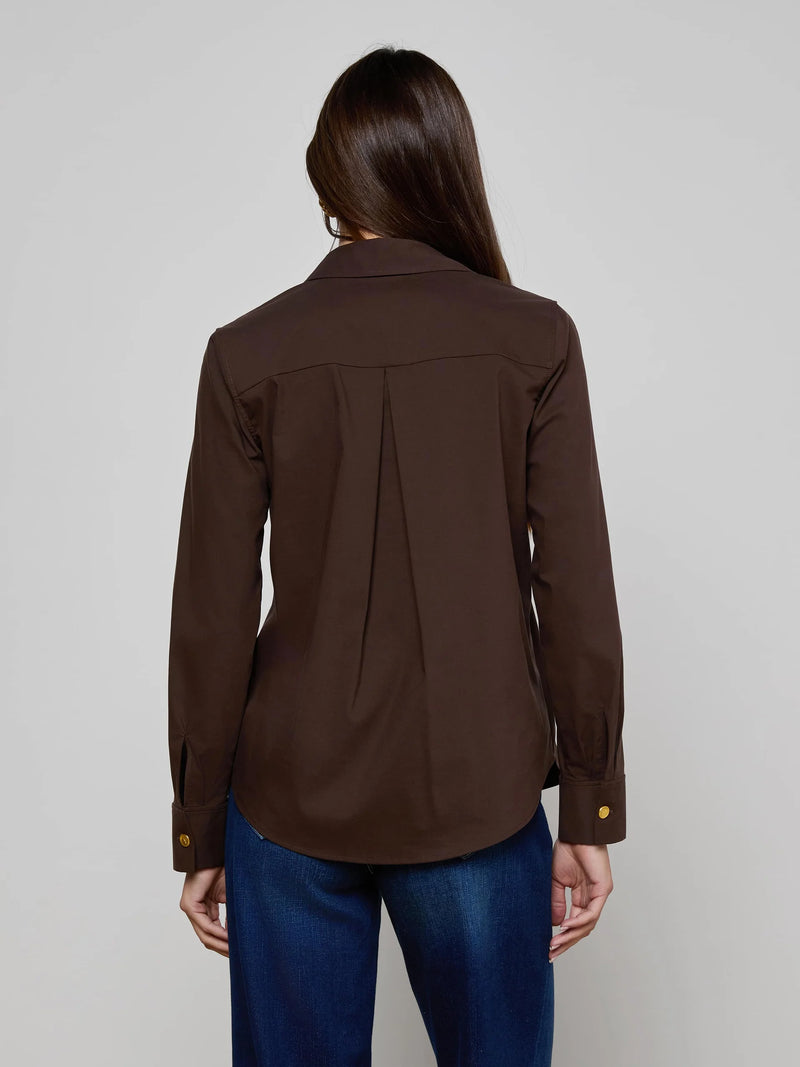 L'Agence Ellery Long Sleeve Blouse in Coffee Bean
