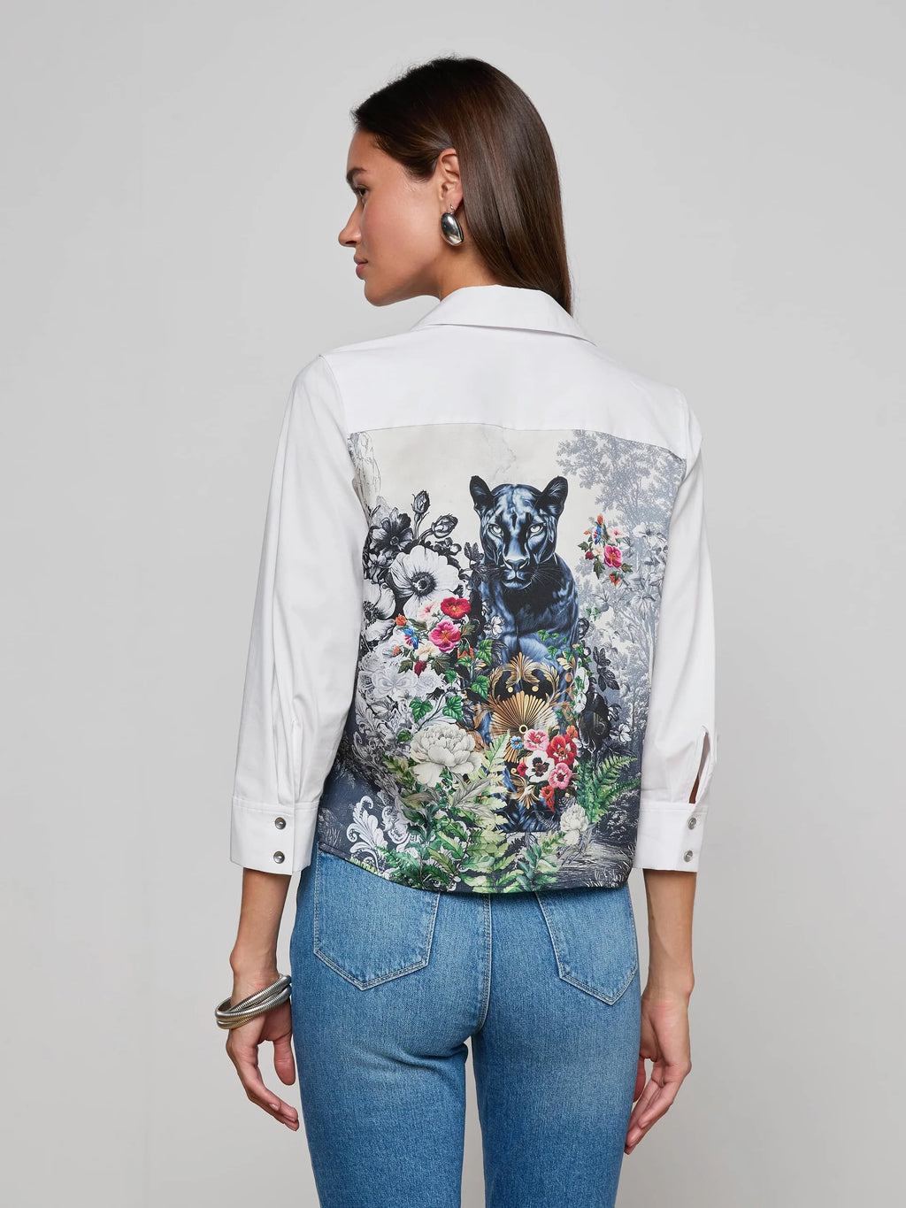 L'Agence Fawn Scarf Back Top in Floral Panther