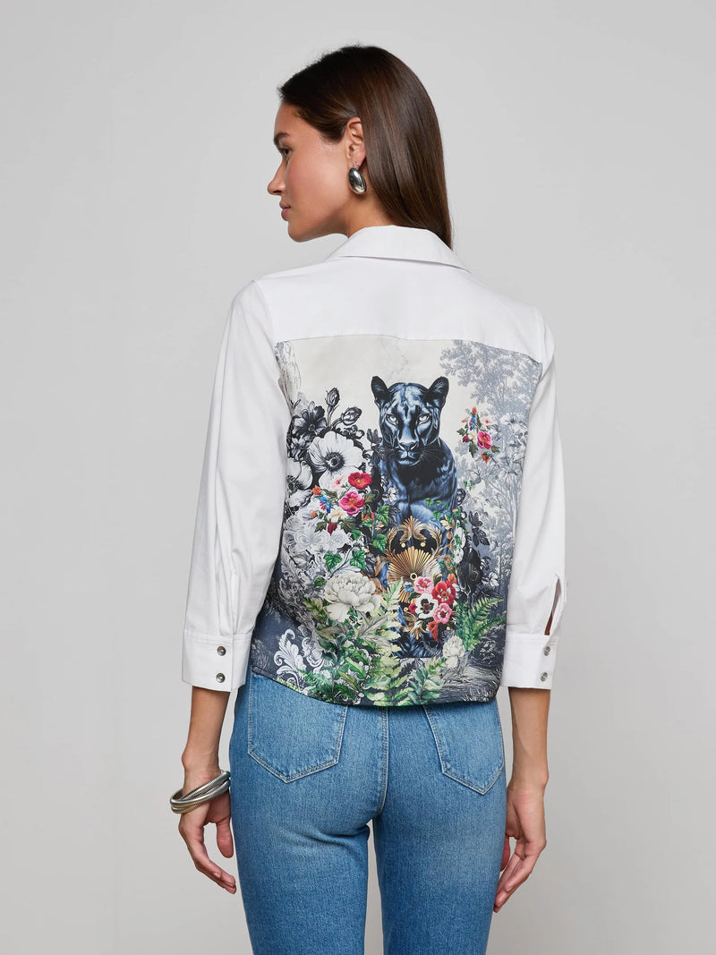 L'Agence Fawn Scarf Back Top in Floral Panther